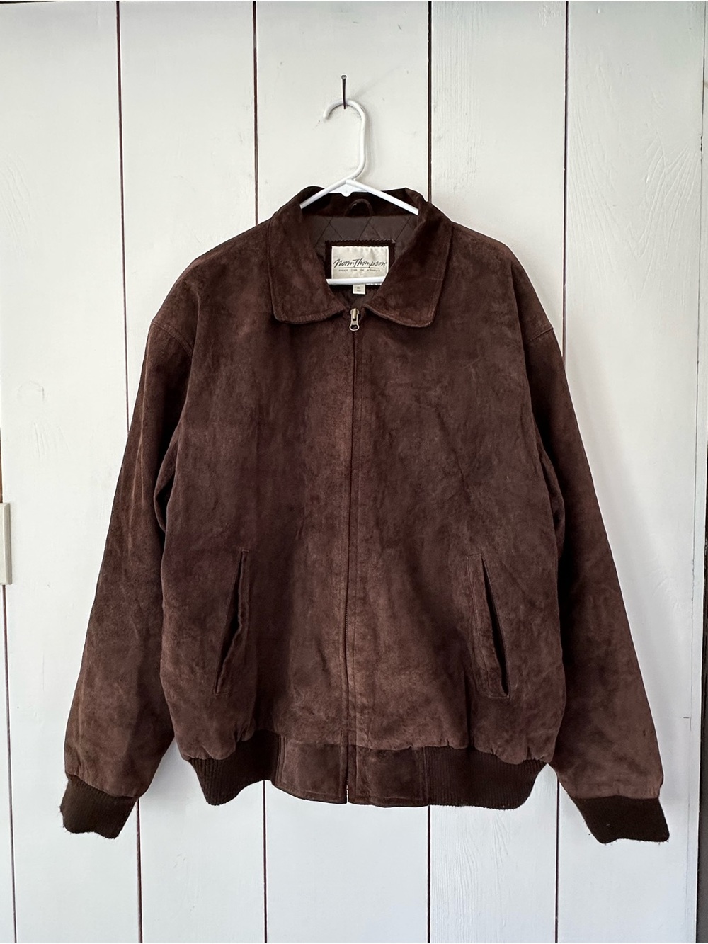 Vintage 90s Brown Suede Leather Bomber Flight Jacket XL Full-Zip Quilted Lining